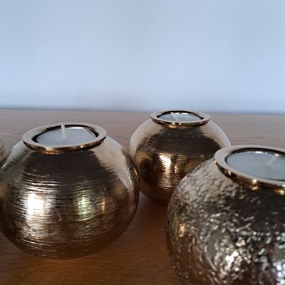Teelichter Kugel 5er Set softgold